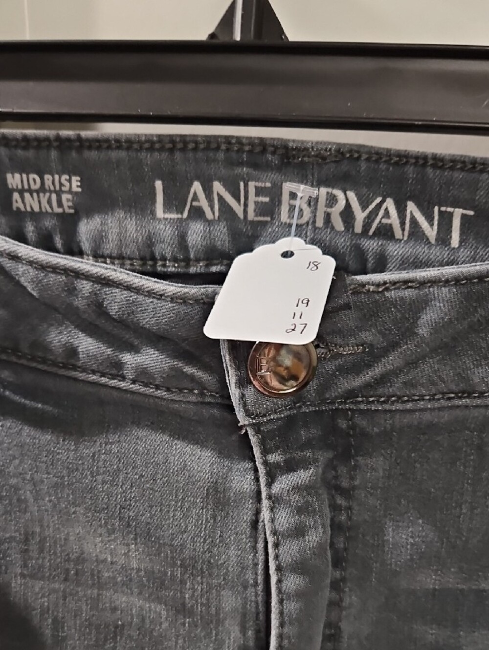 Lane Bryant Charcoal Gray Skinny Jeans with Pink Floral Embroidery - Picture 2 of 5